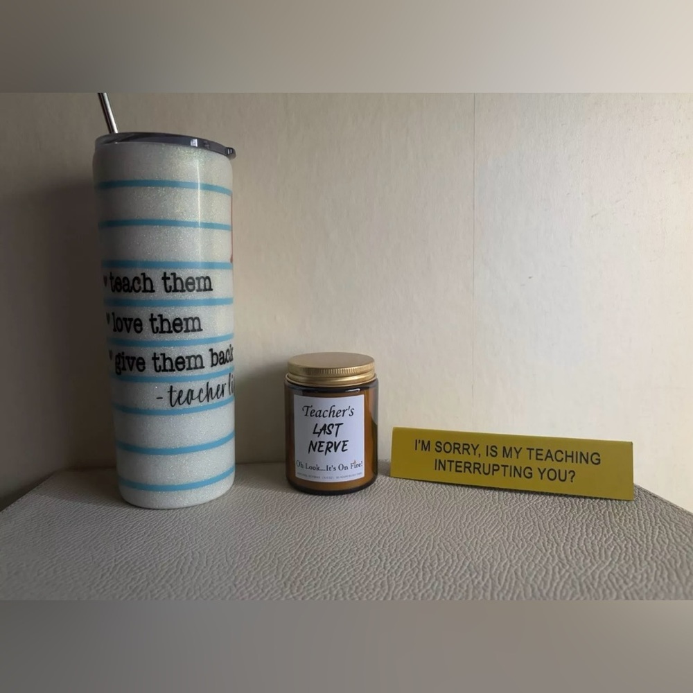 New Humorous Teacher Bundle-candle, Tumbler, Wine Glass,